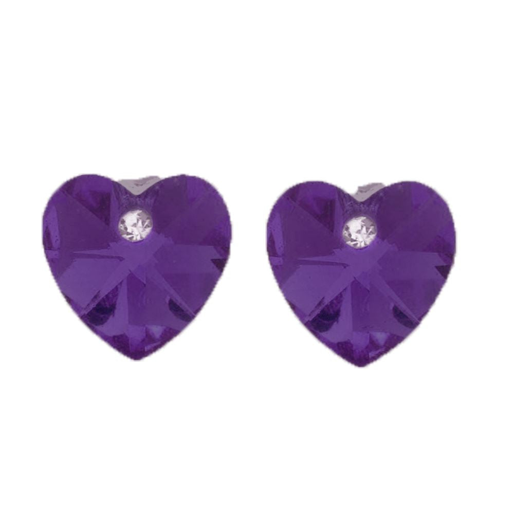 Austrian Crystal Stone And Elements Purple Heart Shaped Rhinestone Stud Earrings UK Seller