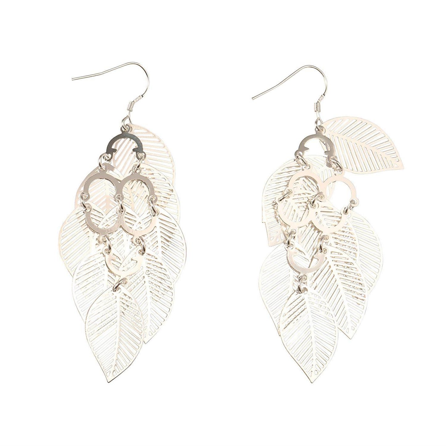 Charles William Women's Statement Silver Plated Hollow Leaf Style Earrings