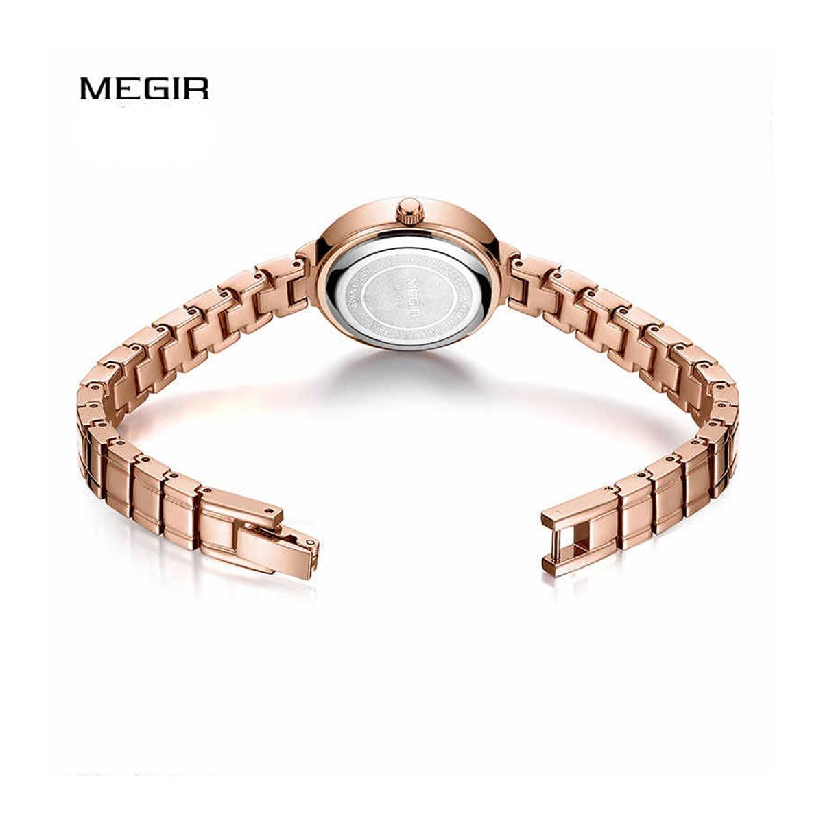 Megir Ladies Round Quartz Analogue Luxury Watch Rose Gold Smart Watches Leather