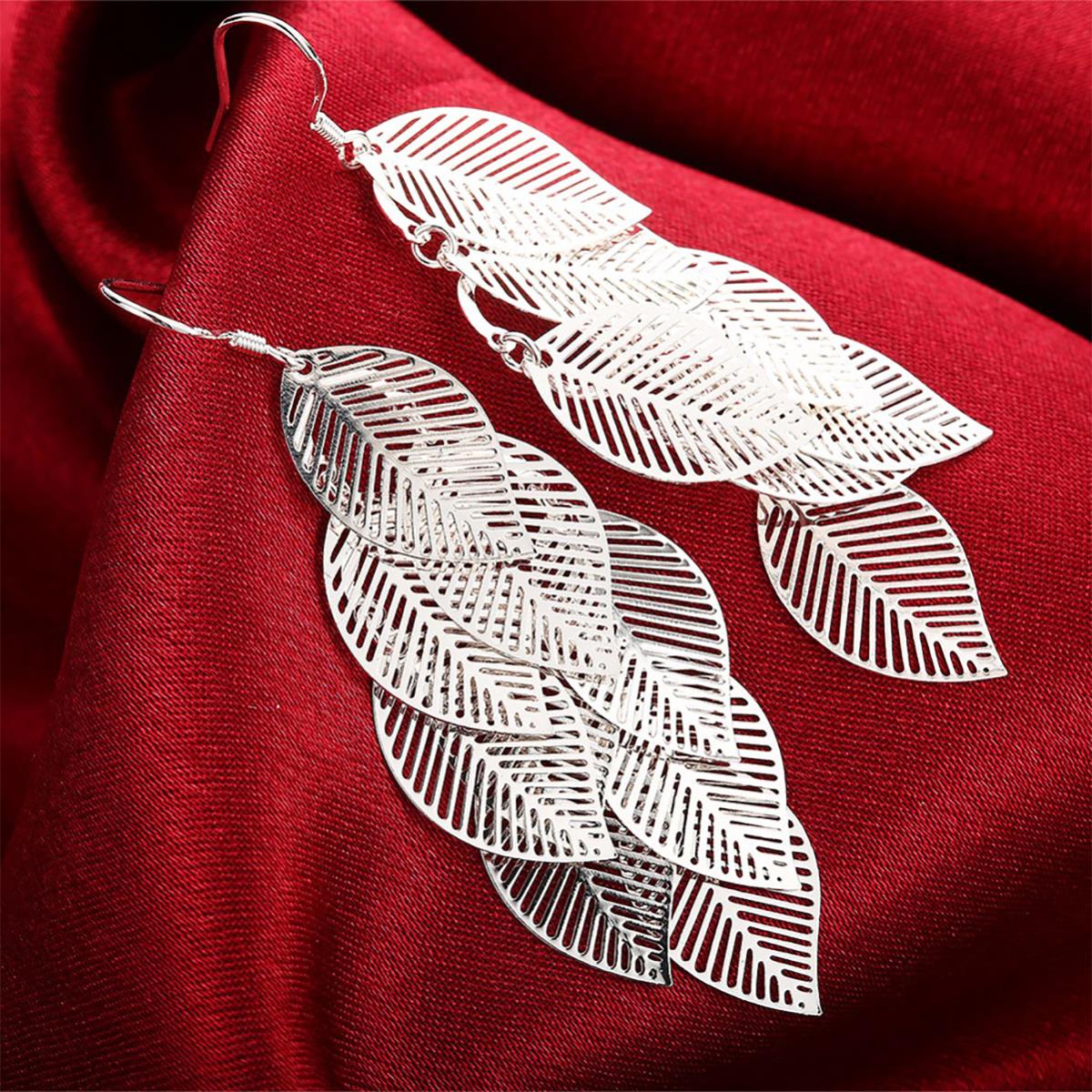 Charles William Women's Statement Silver Plated Hollow Leaf Style Earrings