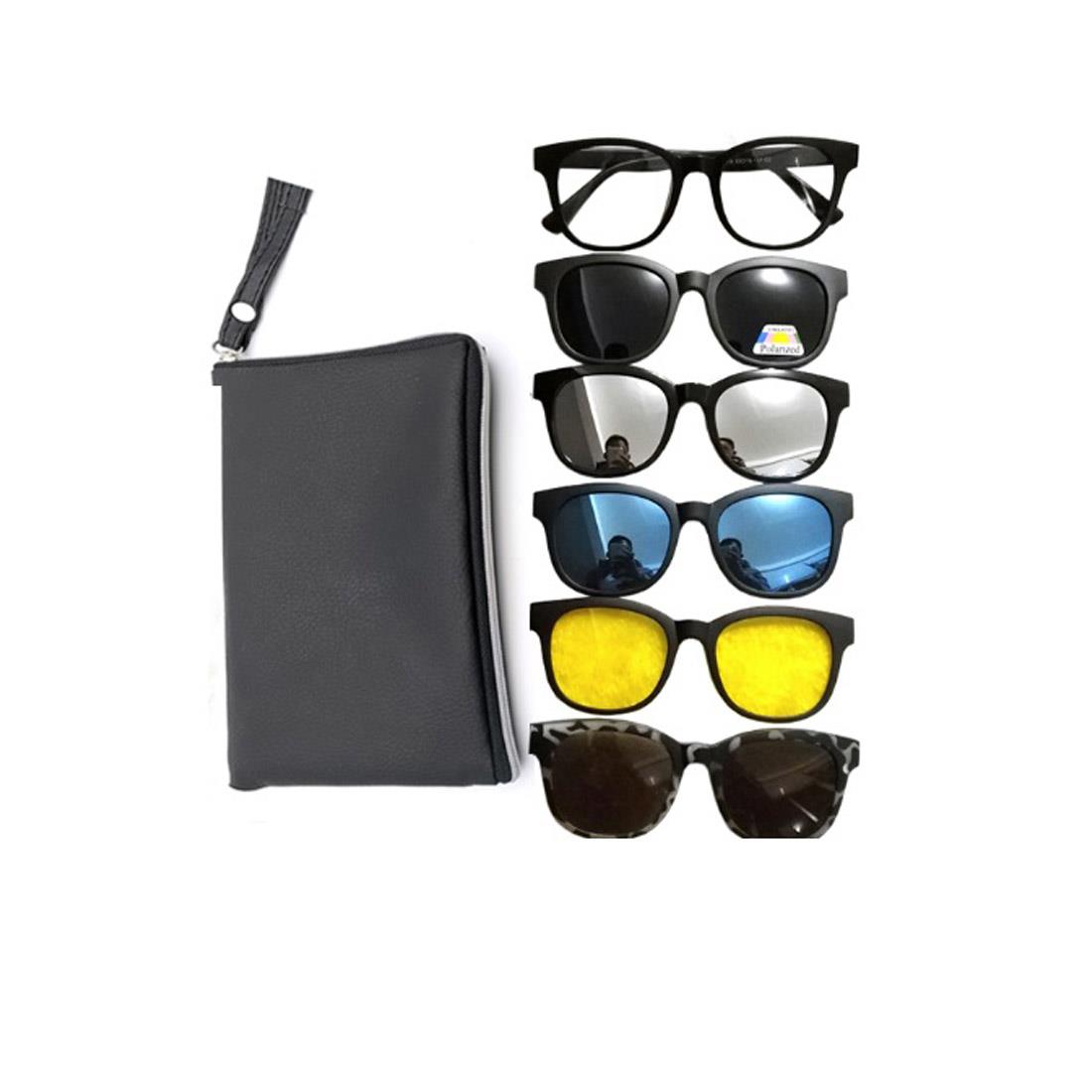 Charles William 5 Pack Lenses Sunglasses Sun Clip On UV400 Polarised Protection Glasses FREE CASE