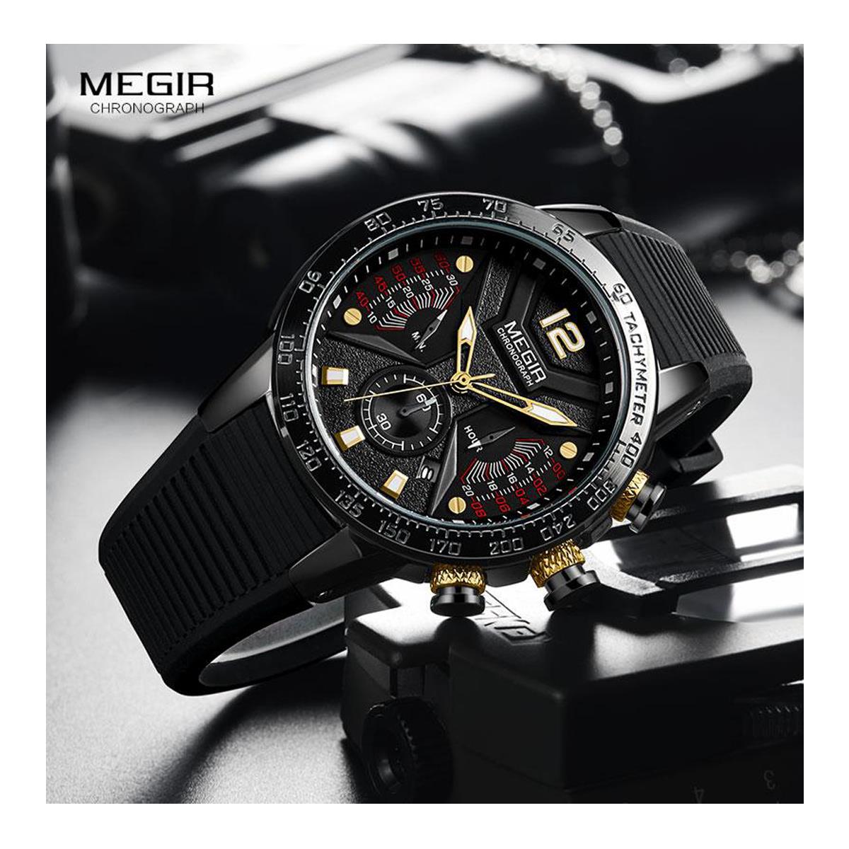 Megir Mens Quartz Analogue Watch Black Gold Red Smart Watches UK