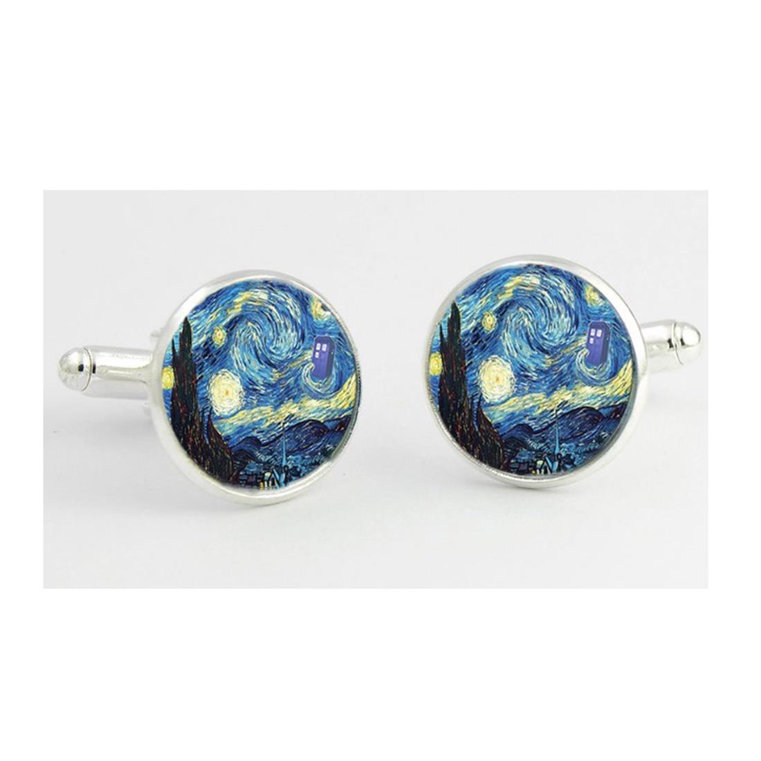 Charles William Unique Novelty Cufflinks Vincent Van Gogh The Starry Night Fashion