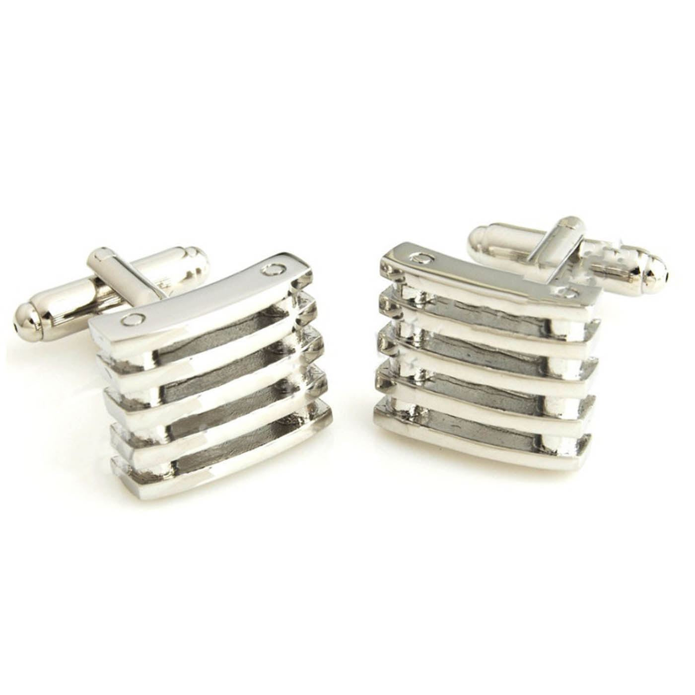 Charles William Elegant Silver 5 Row Lined Barrel Stud Style Cufflinks Wedding Novelty Cuff Link