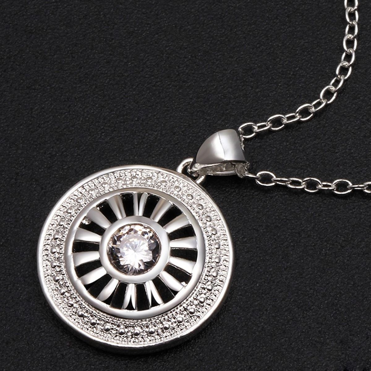 Ladies Women's Silver Plated Circular Necklace Pendant With Central Crystal Stone UK Seller