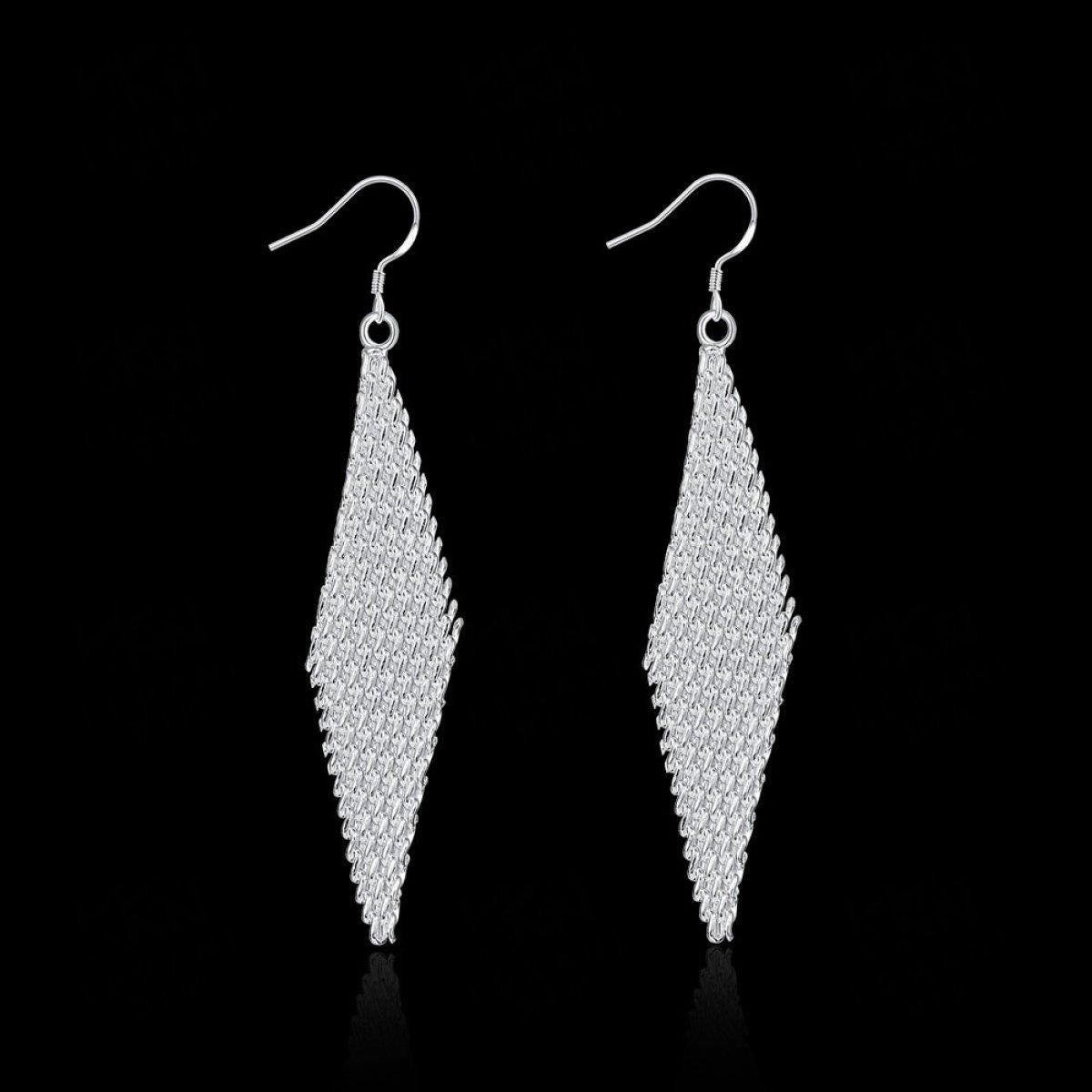 Charles William Women's Girl's Statement Silver Plated Diamond Shape Mesh Earrings