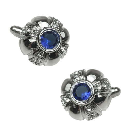 Charles William Royal Circle Blue Silver Cufflinks Fit For a King Round Premium Blue Stone UK