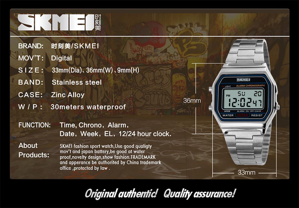 Skmei Mens Boys Classic Clear Digital Watch Retro Alarm Metal Strap Date Stopwatch