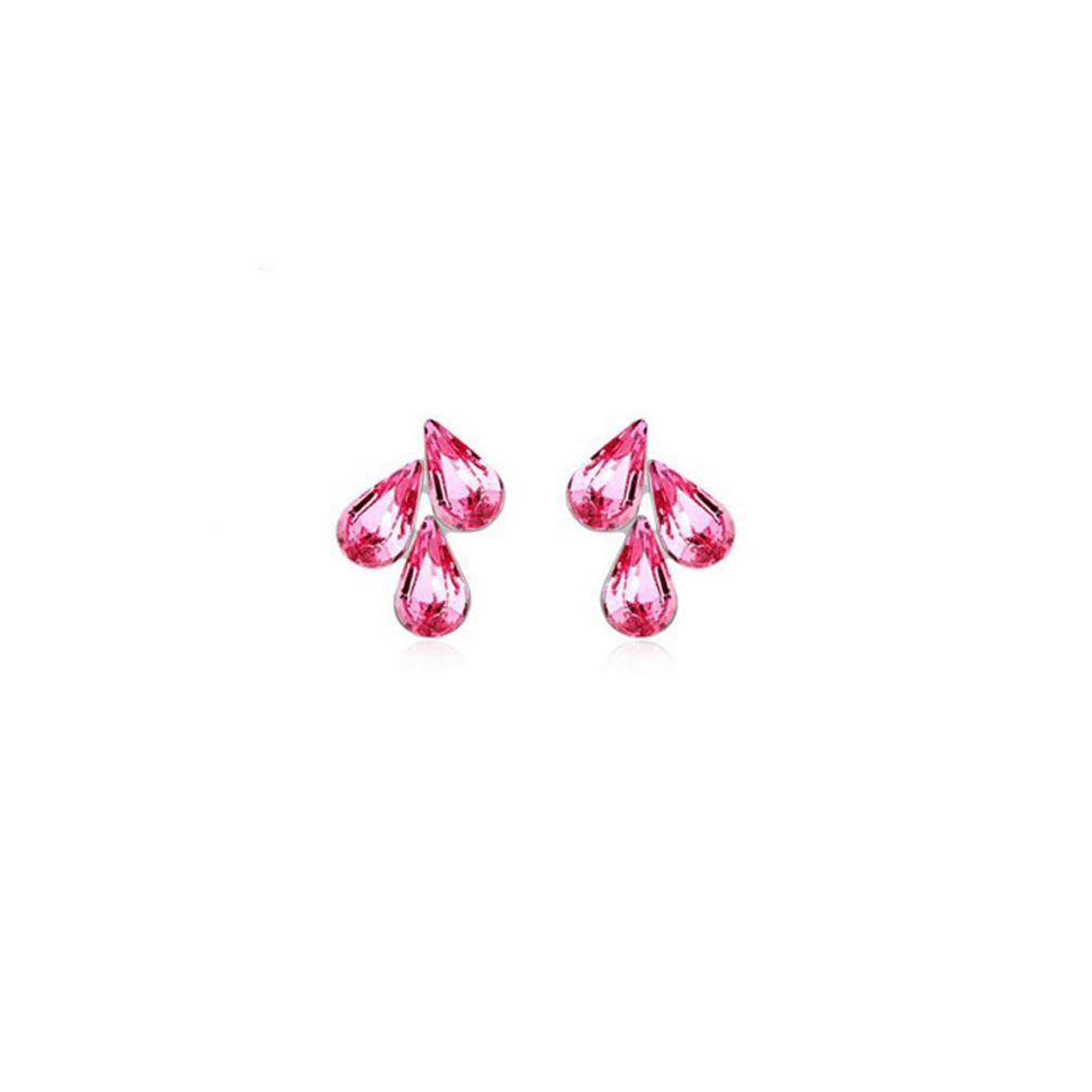 Pink Women's Jewellery Set Flower Leaf Waterdrop Pendant Stud Earrings UK BG1492