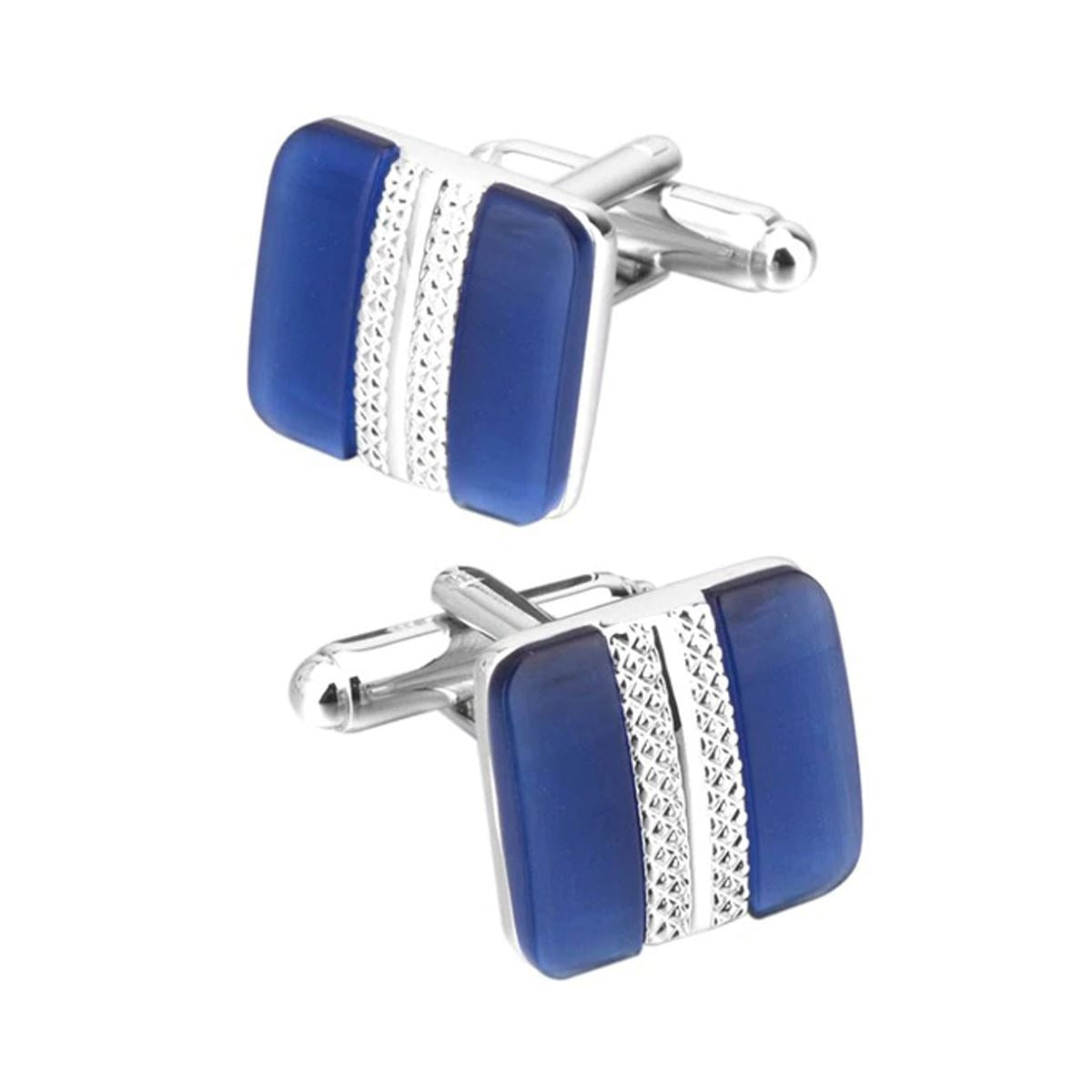 Charles William Classy Premium Square Silver Blue Cufflinks Perfect Present Gift Husband Wedding