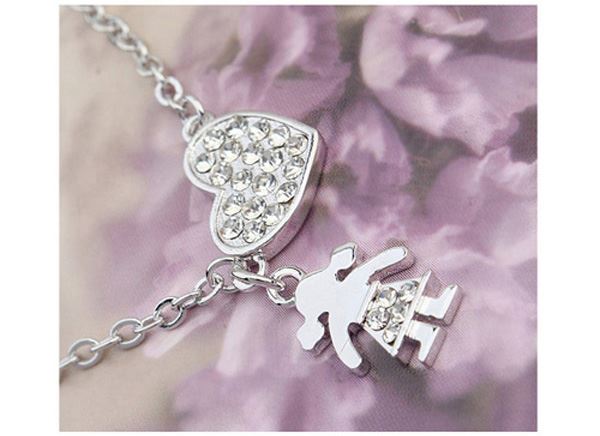 Charles William Girls Women's Silver Heart Pendant Necklace With Girl & Heart Pendant UK